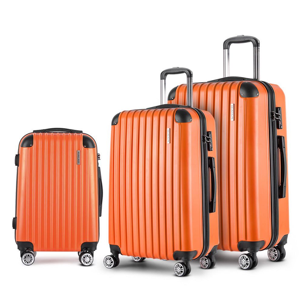 Wanderlite Luggage Set 3pc 20 24" 28" Suitcase Hardcase Trolley Travel Black"