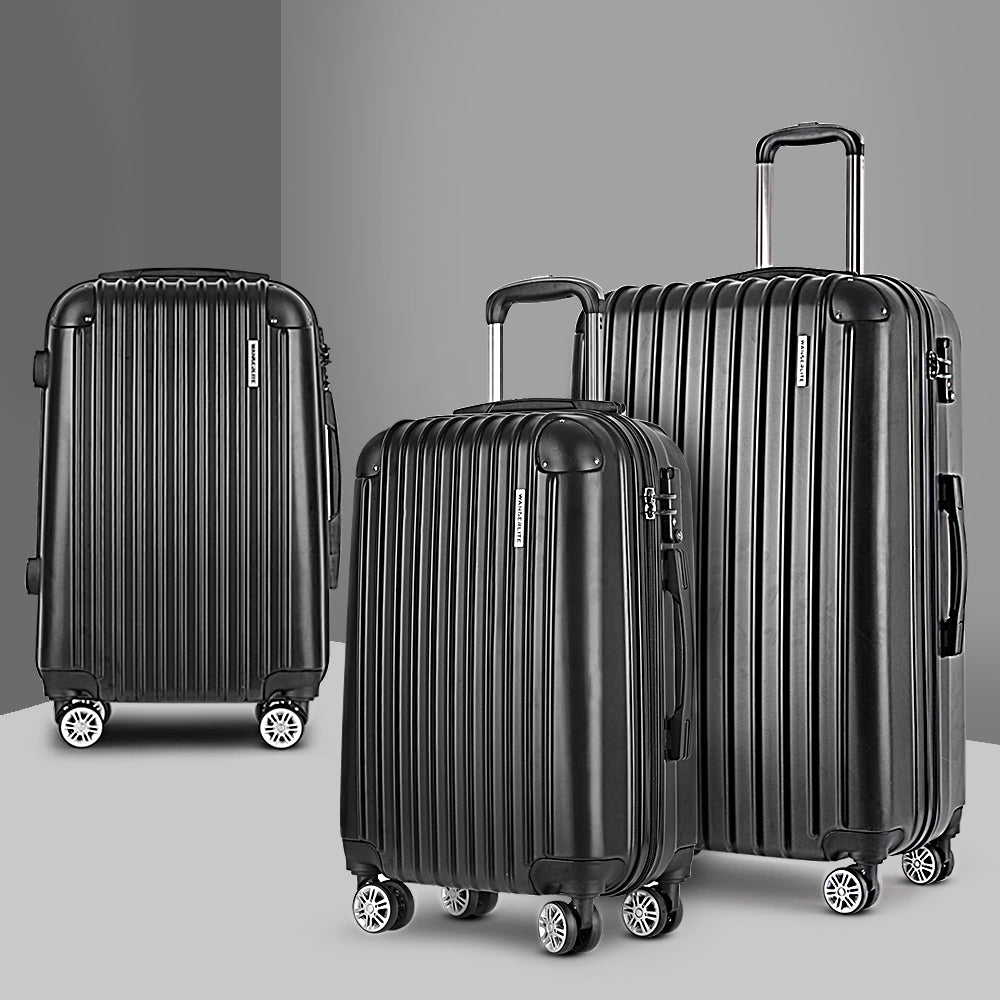 Wanderlite Luggage Set 3pc 20 24" 28" Suitcase Hardcase Trolley Travel Black"