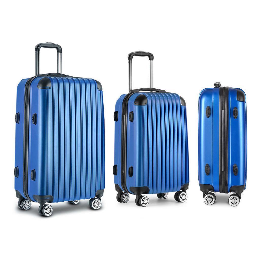 Wanderlite Luggage Set 3pc 20 24" 28" Suitcase Hardcase Trolley Travel Blue"