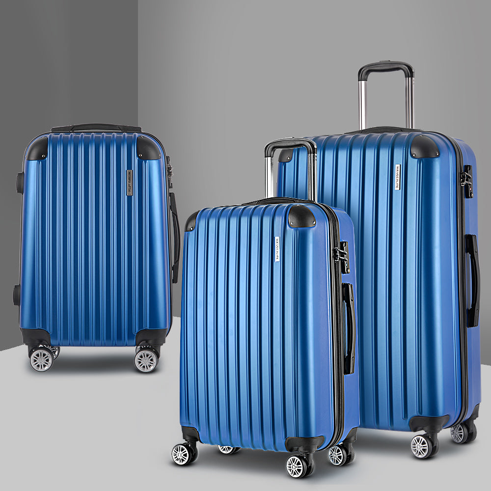 Wanderlite Luggage Set 3pc 20 24" 28" Suitcase Hardcase Trolley Travel Blue"