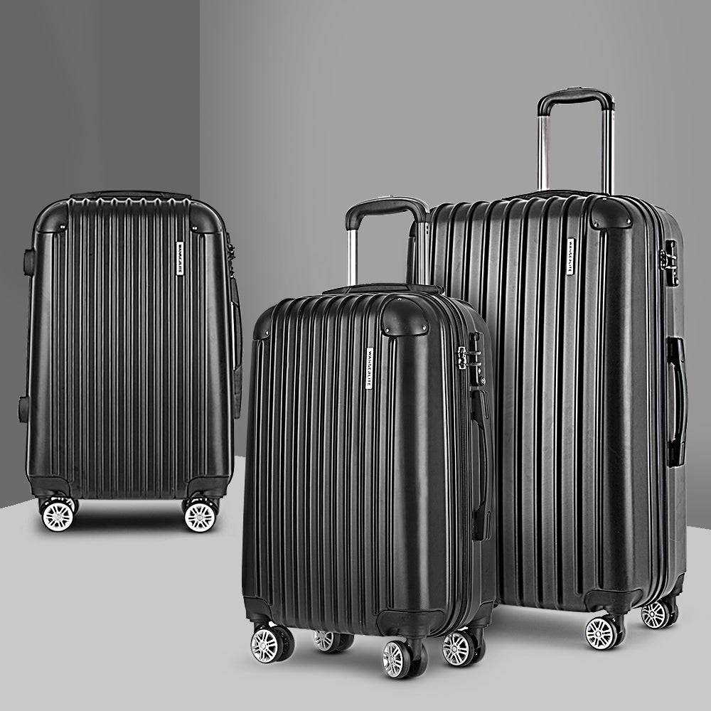 Wanderlite 3pcs black hard shell luggage trolley set with TSA locks and aluminium handles