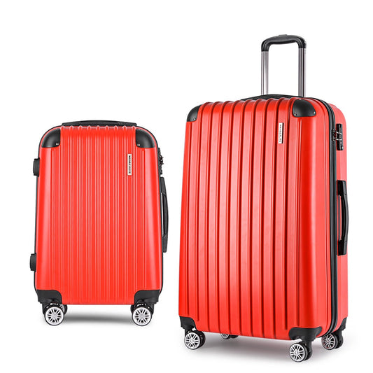 Wanderlite 2-piece red luggage trolley travel set with TSA lock and dual wheels.