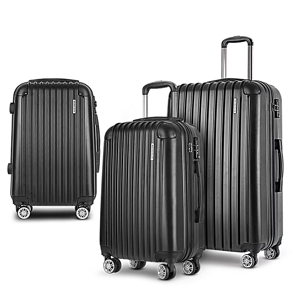 Wanderlite 3pc Luggage Trolley Travel Set Suitcase Carry On TSA Lock Hard Case Lightweight Orange