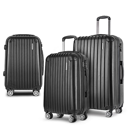 Wanderlite 3pc Luggage Trolley Travel Set Suitcase Carry On TSA Lock Hard Case Lightweight Orange