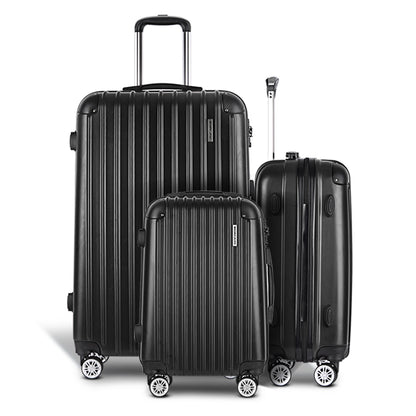 Wanderlite Luggage Set 3pc 20 24" 28" Suitcase Hardcase Trolley Travel Black"