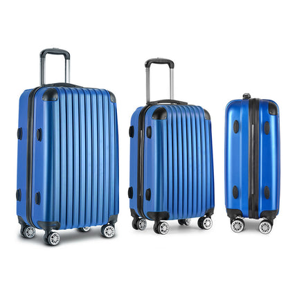 Wanderlite Luggage Set 3pc 20 24" 28" Suitcase Hardcase Trolley Travel Blue"