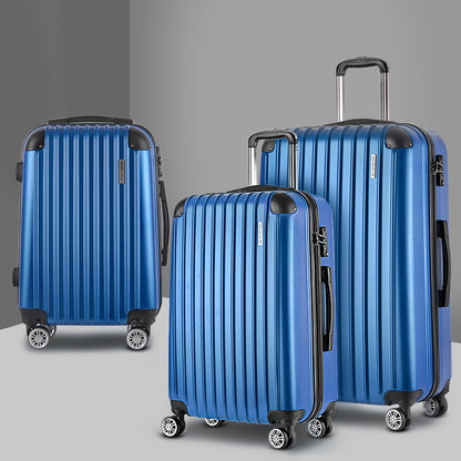 Wanderlite Luggage Set 3pc 20 24" 28" Suitcase Hardcase Trolley Travel Blue"