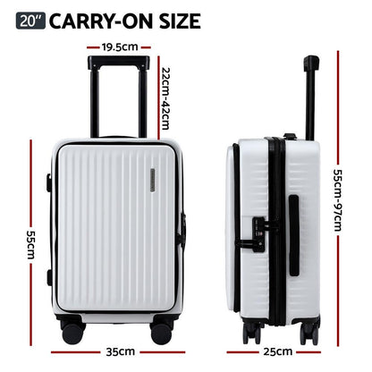 Wanderlite 20" Luggage Suitcase Front Pocket Travel Carry On Dual TSA White