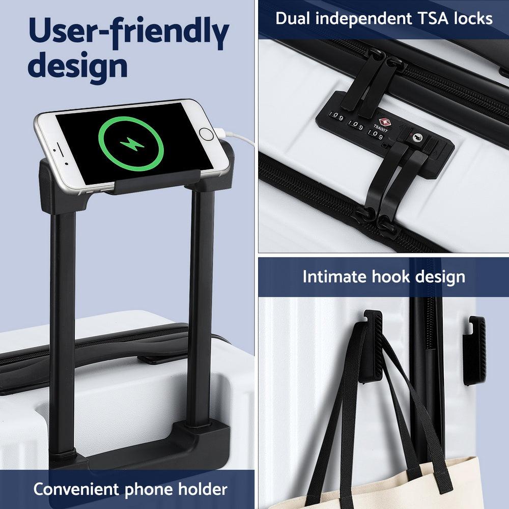 Wanderlite 20" Luggage Suitcase Front Pocket Travel Carry On Dual TSA White