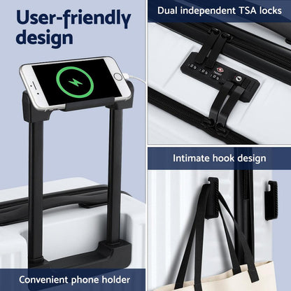 Wanderlite 20" Luggage Suitcase Front Pocket Travel Carry On Dual TSA White