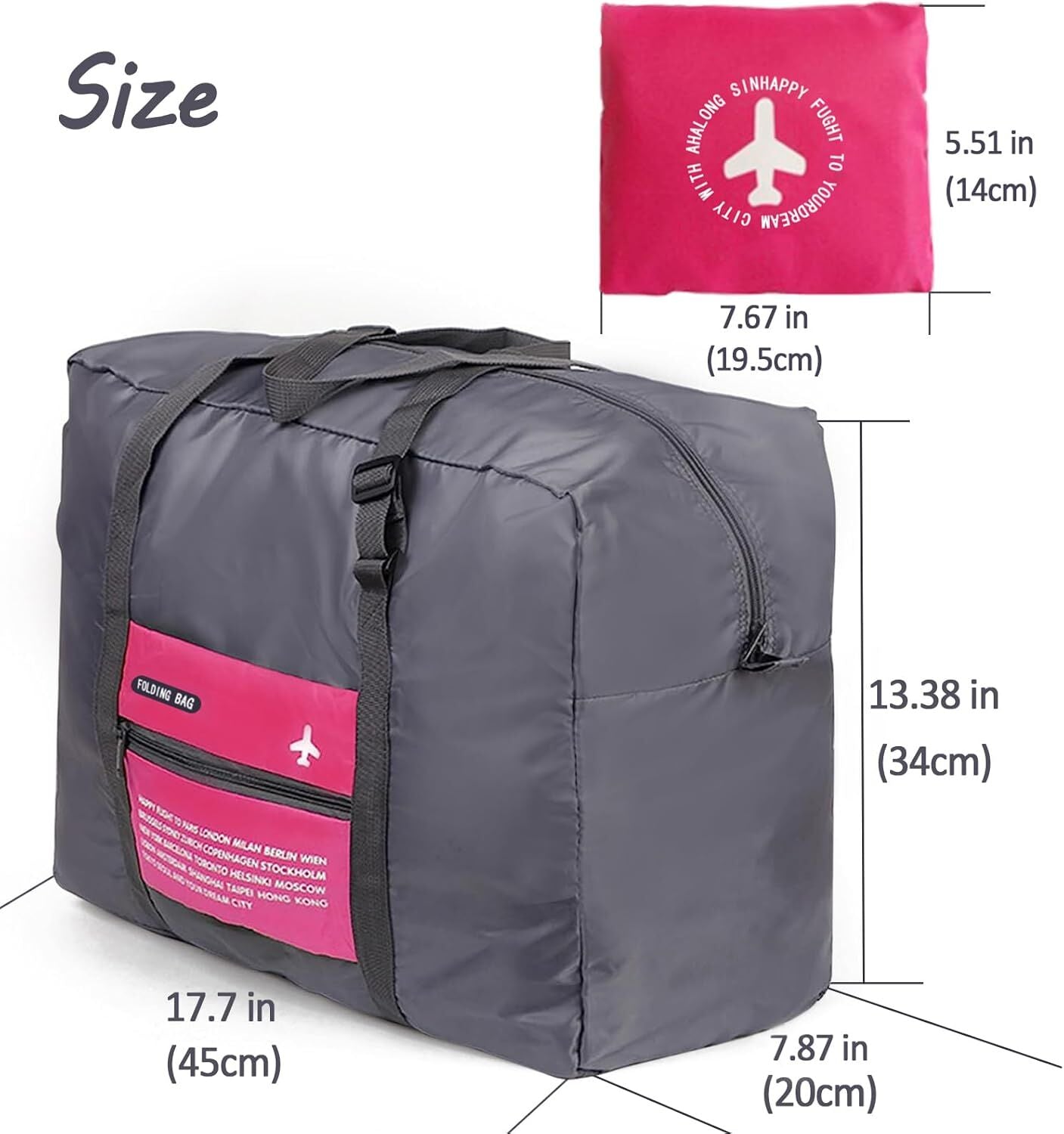 Compact Foldable Travel Duffel Bag – Lightweight Carry-On for Weekend Trips, Overnight & Gym Use (Pink) | Other Colors Available In-Store