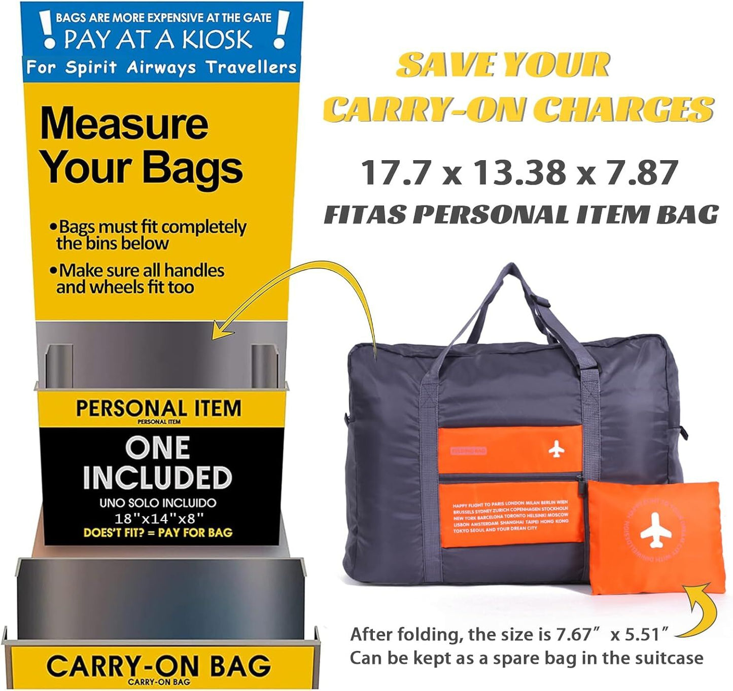 Compact Foldable Travel Duffel Bag – Lightweight Carry-On for Weekend Trips, Overnight & Gym Use (Orange) | Other Colors Available In-Store