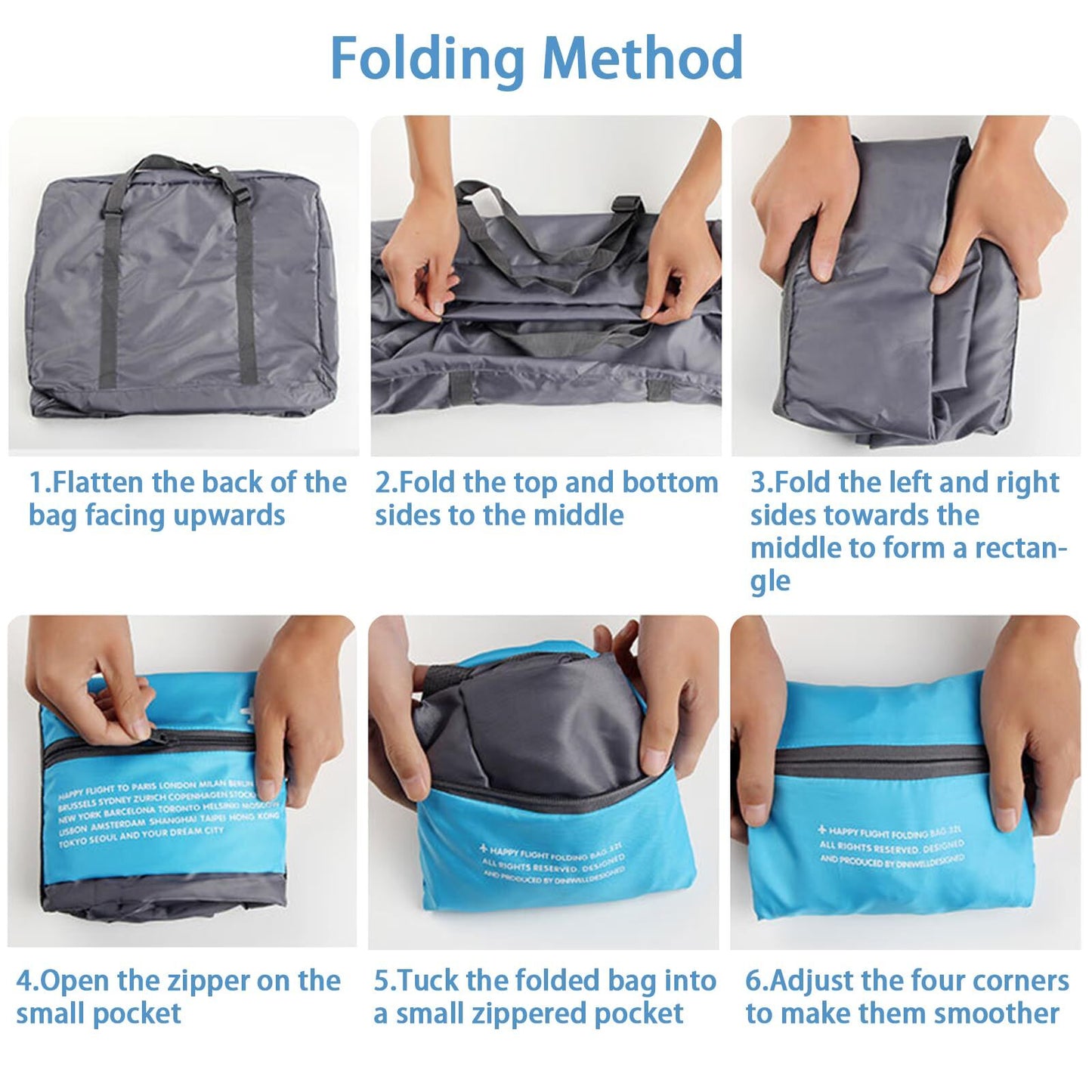 Compact Foldable Travel Duffel Bag – Lightweight Carry-On for Weekend Trips, Overnight & Gym Use (Blue) | Other Colors Available In-Store