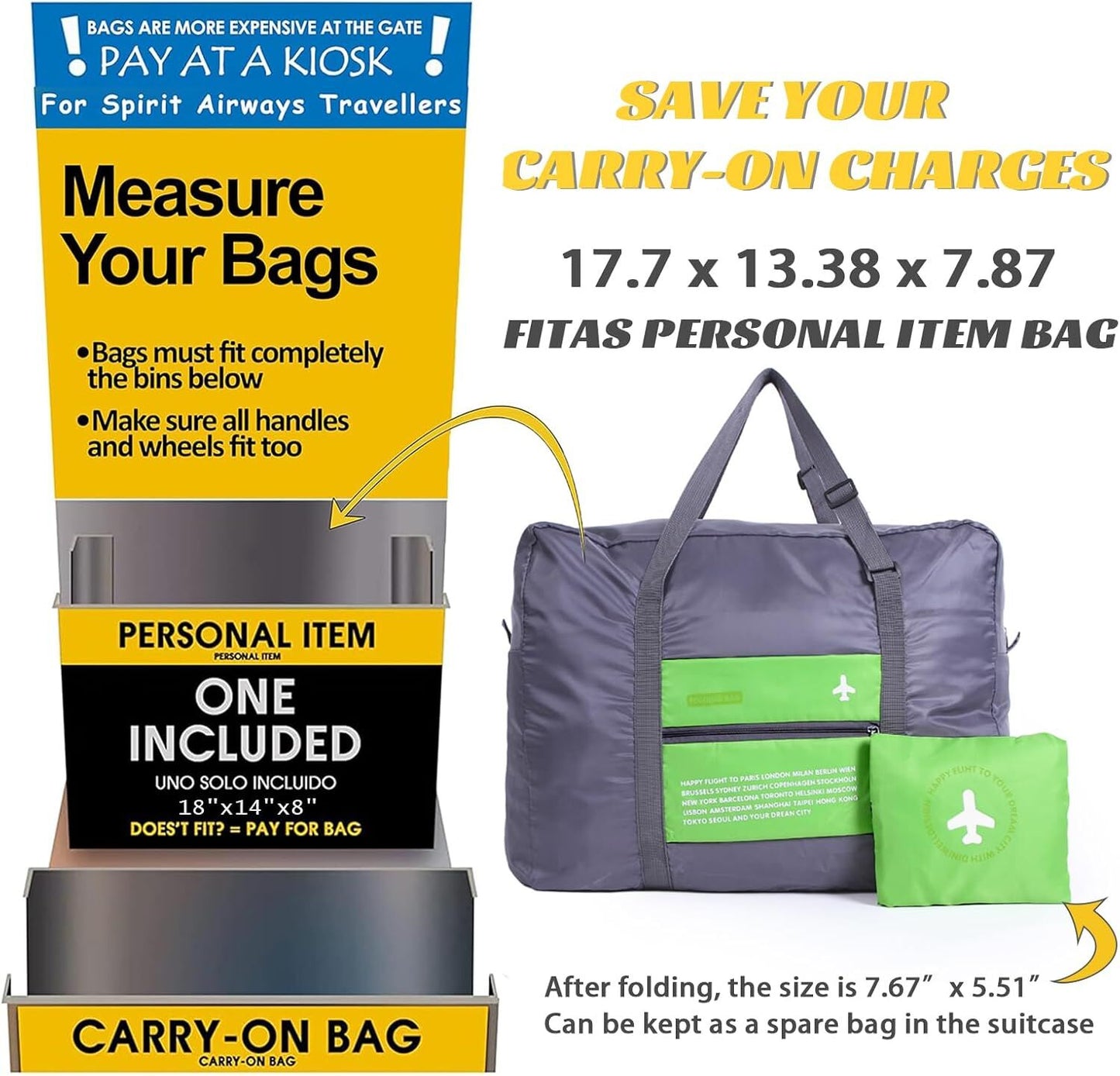 Compact Foldable Travel Duffel Bag – Lightweight Carry-On for Weekend Trips, Overnight & Gym Use (Green) | Other Colors Available In-Store