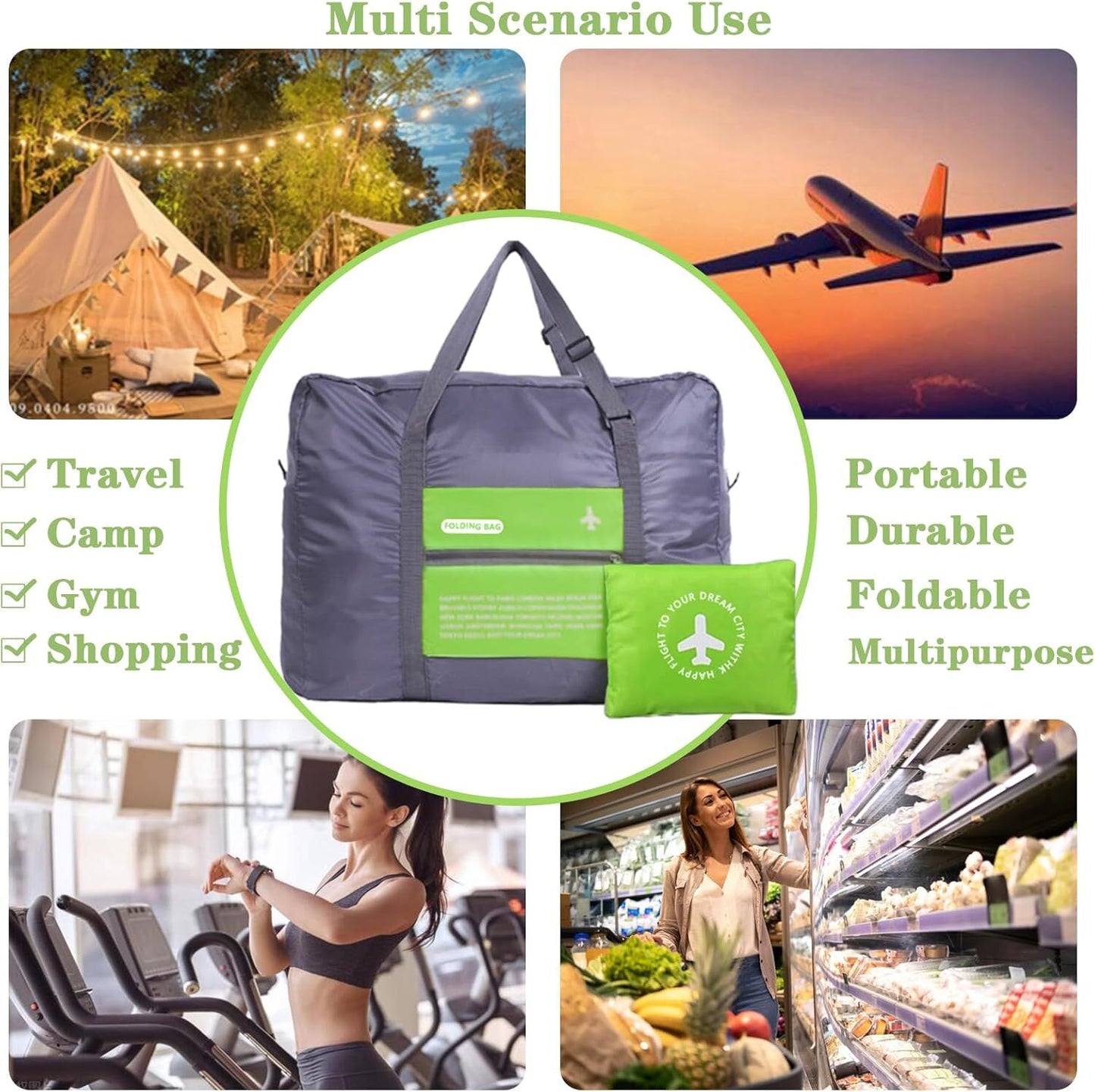 Compact Foldable Travel Duffel Bag – Lightweight Carry-On for Weekend Trips, Overnight & Gym Use (Green) | Other Colors Available In-Store