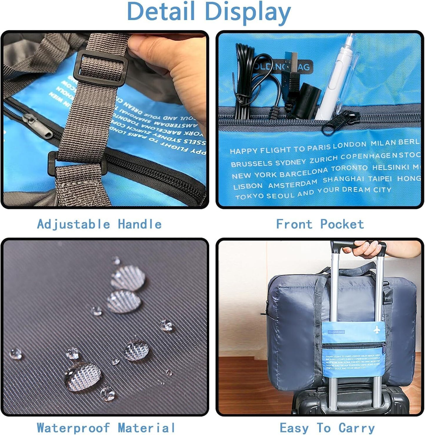 4-Pack Foldable Travel Duffel Bag Set – Compact Carry-On Luggage in Pink, Blue, Green & Orange | Perfect for Family Trips, Gifts & Organized Travel