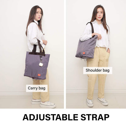 Shopper Bag Tote Bag Foldable Travel Laptop Grocery Nylon KO-SHOULDER PURPLE