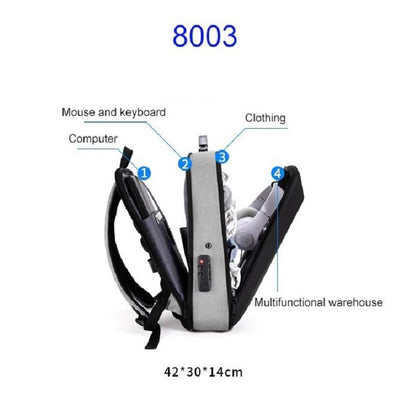 Anti-Theft Hard Shell Backpack For Men With Alloy Frame - Gray