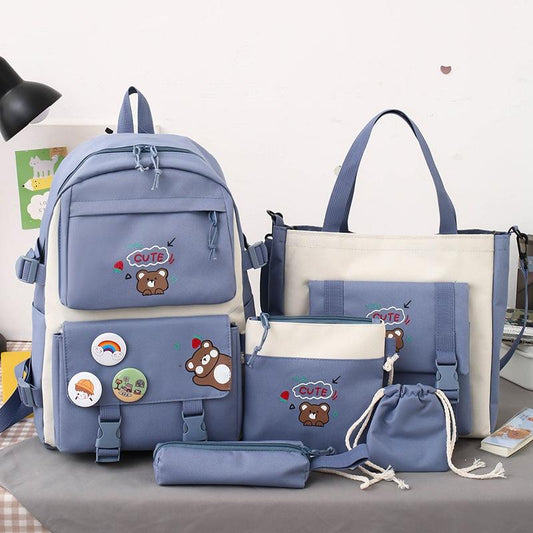 5-piece Girls Backpack Set - Lightweight and Versatile - Blue