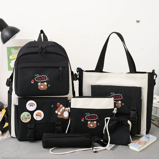 5-piece Girls Backpack Set - Lightweight and Versatile - Black