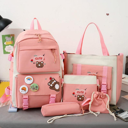 5-piece Girls Backpack Set - Lightweight and Versatile - Pink
