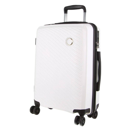 White Pierre Cardin inspired Milleni cabin luggage with TSA lock and spinner wheels.