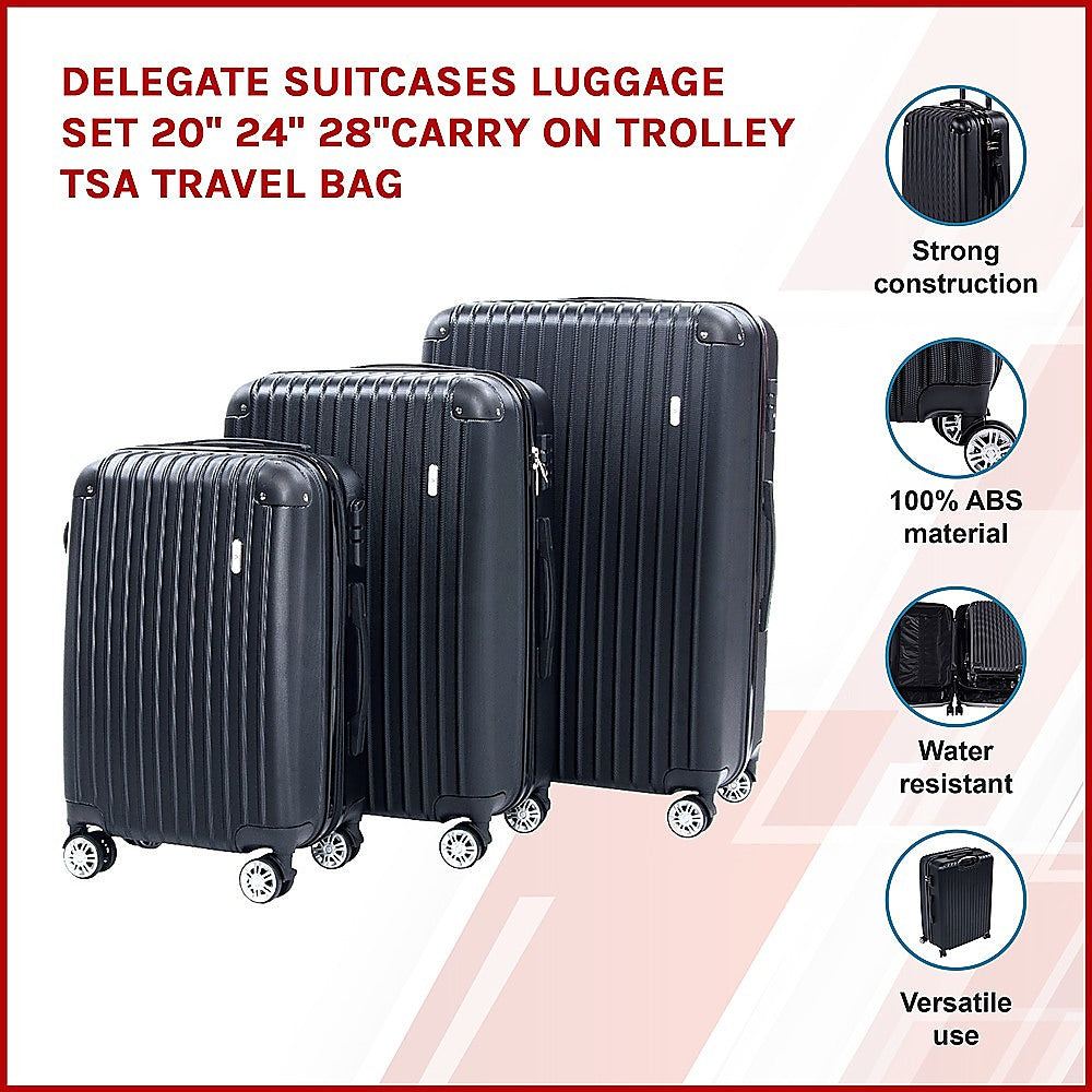 Delegate Suitcases Luggage Set 20 24" 28"Carry On Trolley TSA Travel Bag"