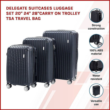 Delegate Suitcases Luggage Set 20 24" 28"Carry On Trolley TSA Travel Bag"