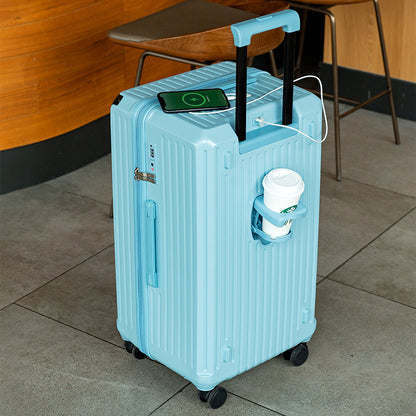 Smart Hard-Shell Luggage with USB Charging Port & Cup Holder - 20Spinner Suitcase in Blue"