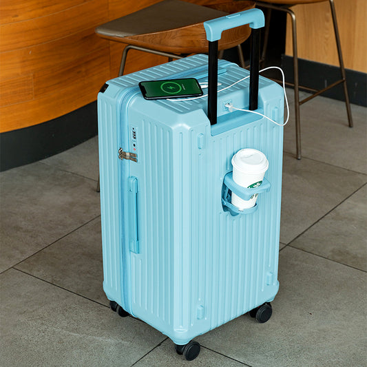 Smart Hard-Shell Luggage with USB Charging Port & Cup Holder - 20Spinner Suitcase in Blue"