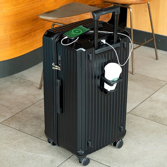Smart Hard-Shell Luggage with USB Charging Port & Cup Holder - 20Spinner Suitcase in Back"