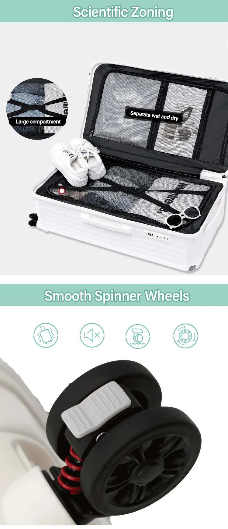 Smart Hard-Shell Luggage with USB Charging Port & Cup Holder - 20Spinner Suitcase in White"