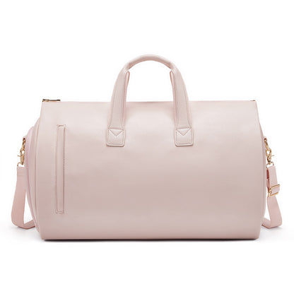 Pink PU Leather Travel Duffel Bag - Large Capacity Waterproof Suit Bag with Shoe Compartment