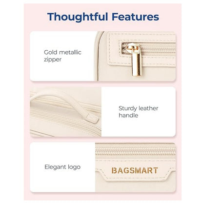 Beige Travel Makeup Organizer - Portable Cosmetic Storage Box for Toiletries and Cosmetics