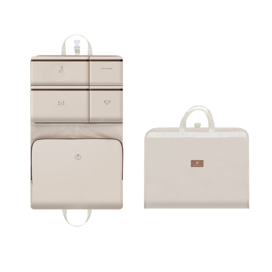 Off White Travel Storage Organizer Bag - Multi-Compartment Lightweight Foldable Luggage