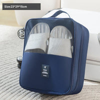 2 Pcs Dark Blue Waterproof Foldable Travel Shoe Storage Bag, Three-Layer Design Shoe Organizer, Portable Shoe Pouch for Trips