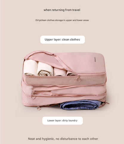 Beige Multifunctional Compact Travel Organizer Bag Stores 6-8 Essentials for Easy Access