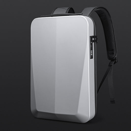 Silver Premium Hard Shell Business Backpack with TSA Lock and USB Charging Port, Waterproof Laptop Bag for Men