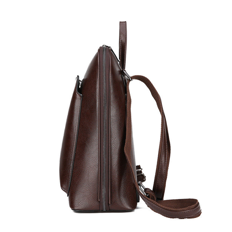Brown Stylish Women's PU Leather Backpack - Spacious, Anti-Theft, Multi-Pocket Travel Bag for School or Work