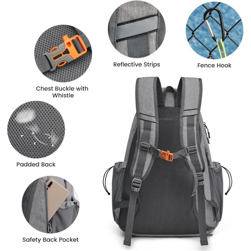 Grey Lightweight Water Resistant Tennis Backpack - Multi-Pocket Sports Bag for Rackets, Balls & Gear