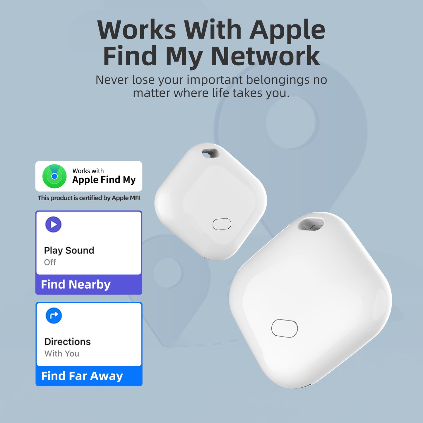 (Square Black) Mini GPS Tracker - Apple Find My Enabled, Key Finder, Wallet Locator, Anti-Theft Tag