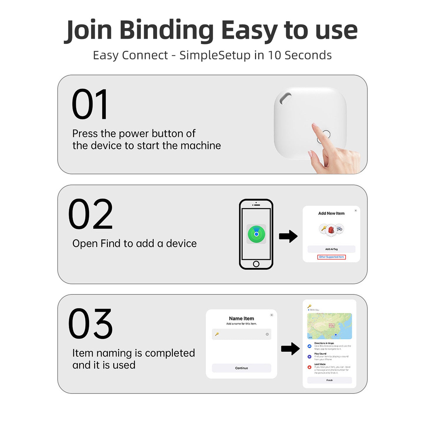 (Square Black) Mini GPS Tracker - Apple Find My Enabled, Key Finder, Wallet Locator, Anti-Theft Tag