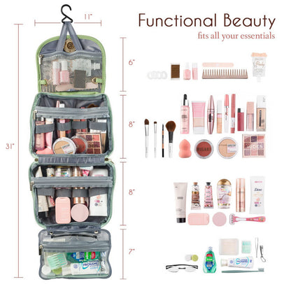Green Stylish Travel Makeup Organizer Bag with Hanging Hook