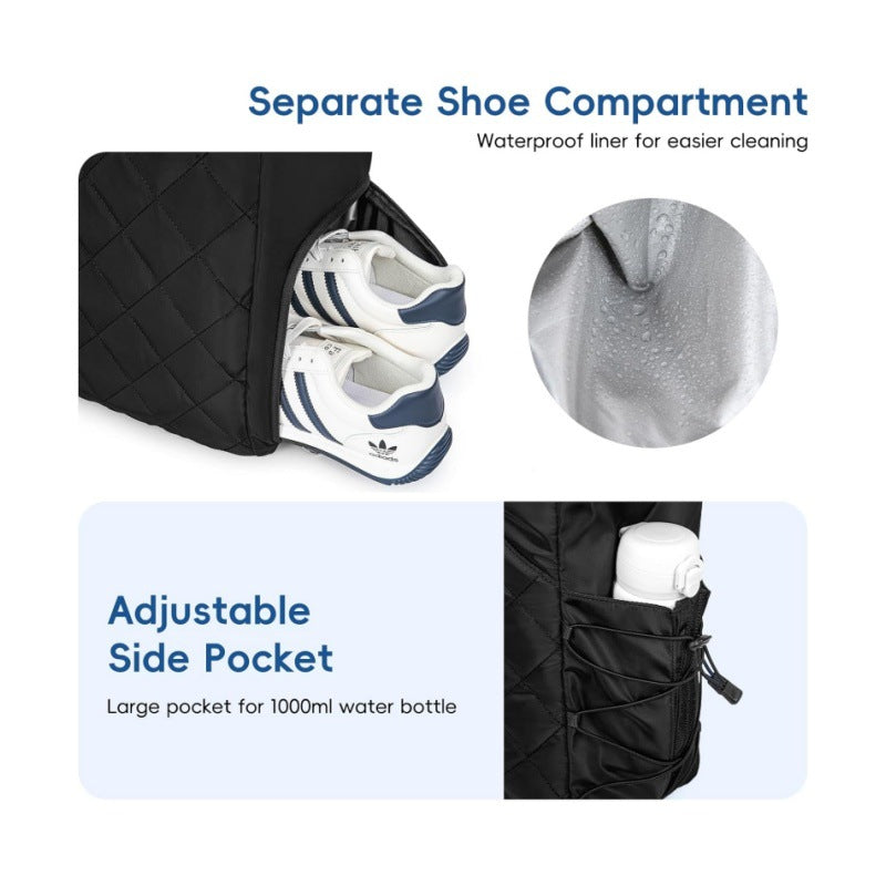Navy Blue Large Quilted Tennis Tote Bag with Shoe Compartment - Waterproof Lightweight for Men and Women