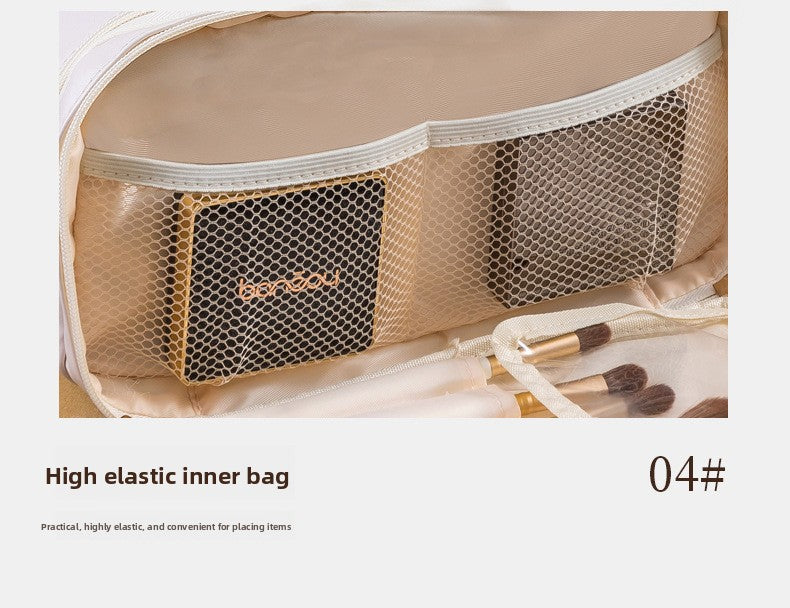 Black Large Capacity PU Leather Makeup Bag Dual Zipper Cosmetic Case Waterproof Travel Toiletry Organiser with Brush Compartment