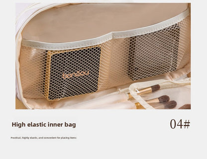 Brown Large Capacity PU Leather Makeup Bag Dual Zipper Cosmetic Case Waterproof Travel Toiletry Organiser with Brush Compartment