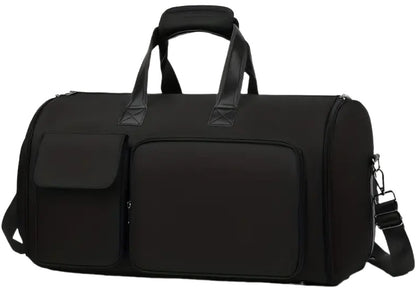 Convertible Travel Garment Bag Large Duffel Suit Carrier with Shoe Compartment & Hidden Backpack Straps Waterproof  Black