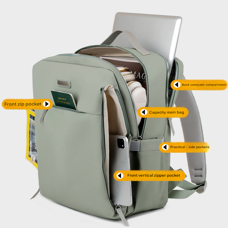 Green Large Capacity Airbag Backpack Multi-Compartment Laptop Backpack Travel Business Bag